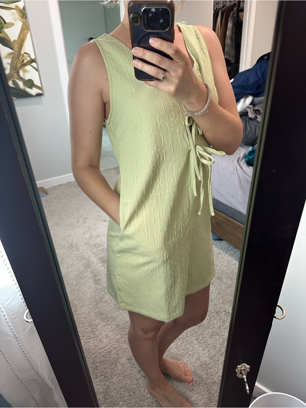 Sleeveless Tie-Front Shift Dress in Soft Lime Colour